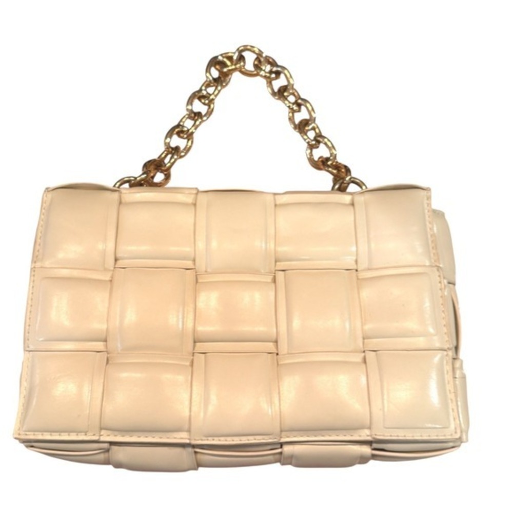 Cream Woven Padded‎ Chain Faux Leather Vegan Handbag Chic